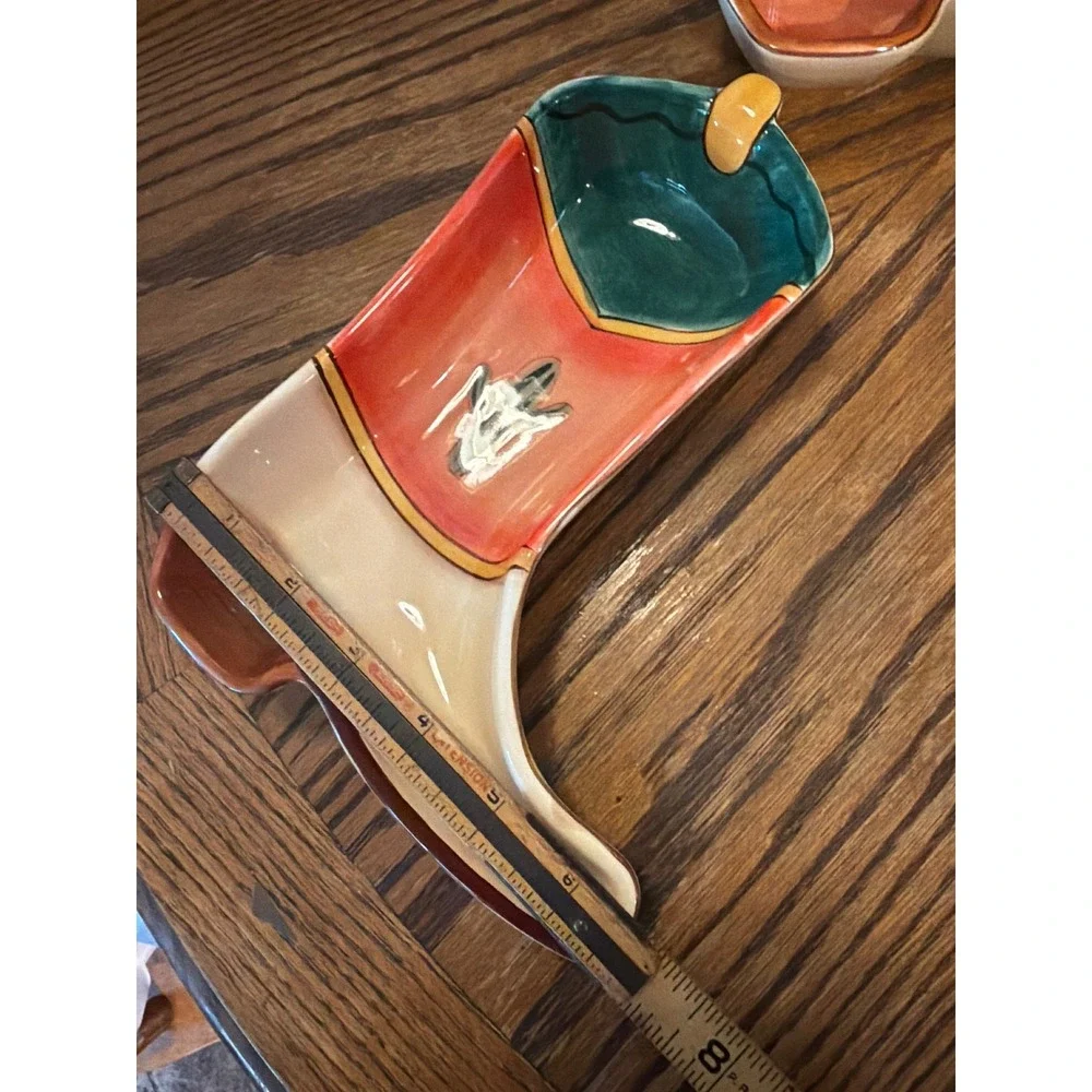 Clay Art Cowboy Boot Ceramic Trinket Dishes Set of 3 Western Southwestern Decor